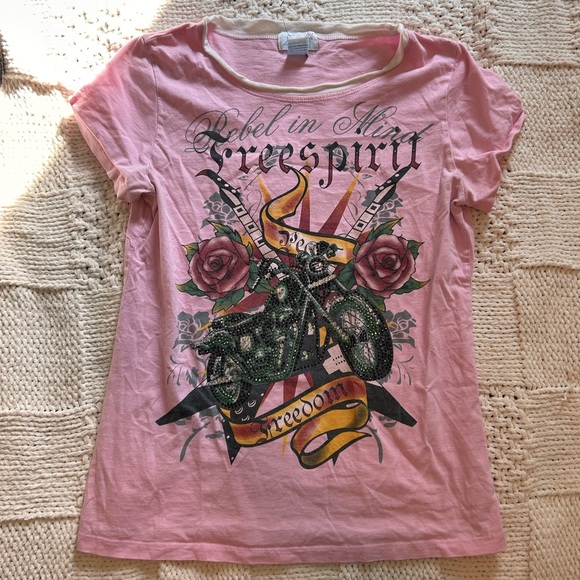 Y2K Emma J Light Pink Rebel in Spirit Mcbling Baby Tee Size Large - Picture 1 of 5